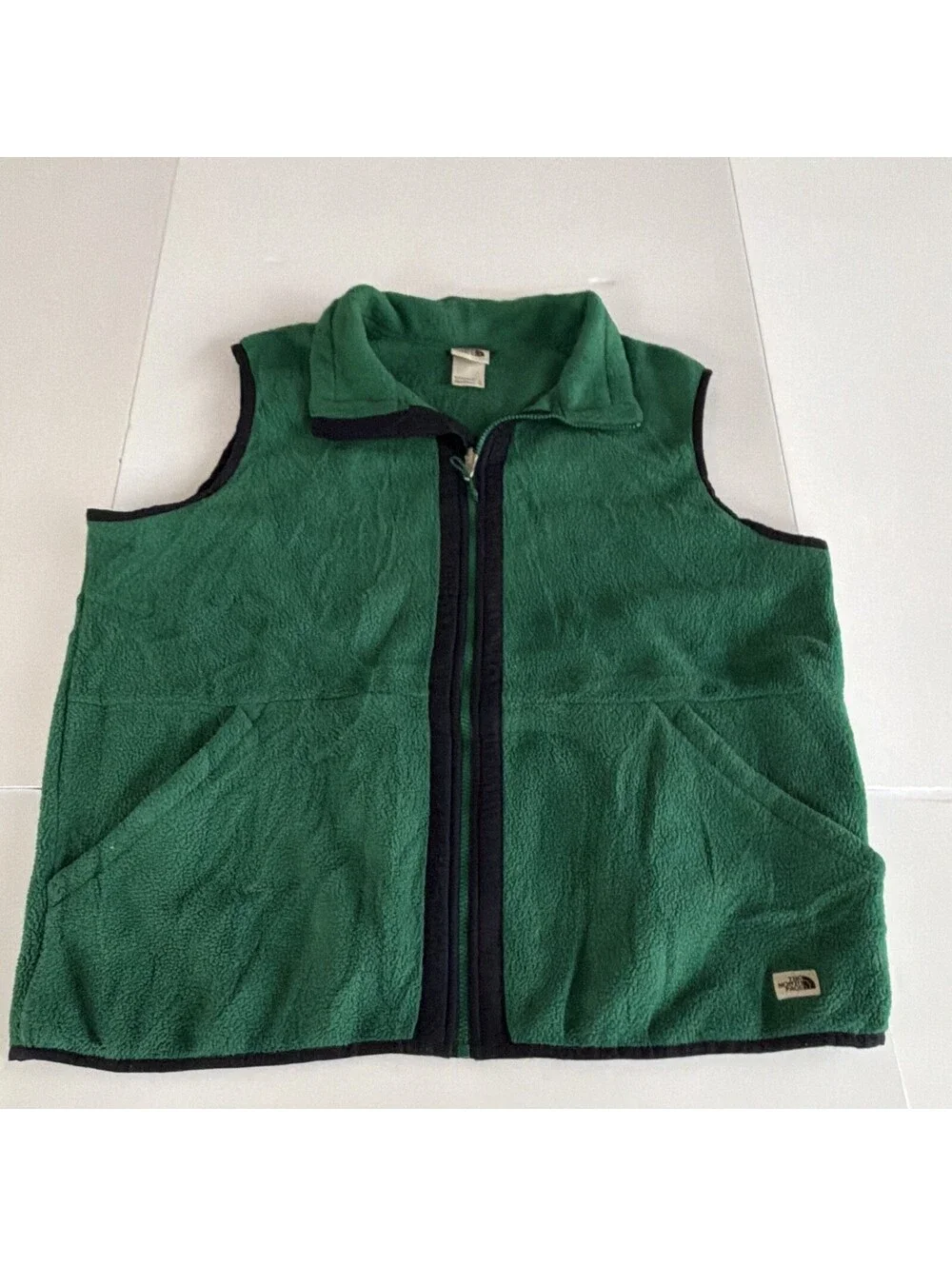 The North Face Men's Green Solid Full Zip Stand-Up Collar Logo Vest Size XL